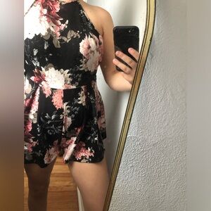 Women’s romper pink and black floral lace back size small